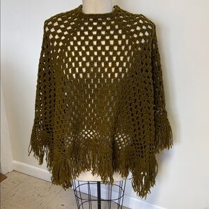 Free People Olive Green Crochet Poncho